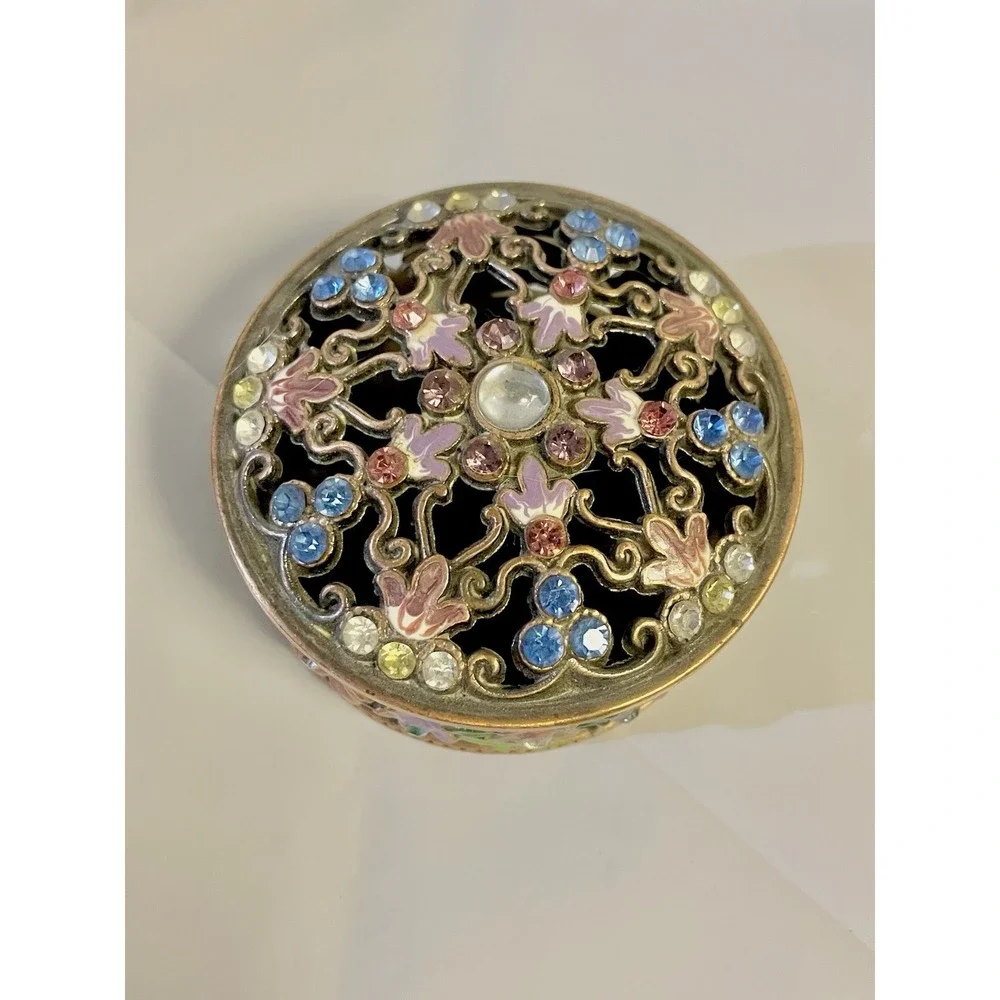 Trinket Box‎ Multicolor Gemstones Enamel Flowers Jewelry Keepsake Metal